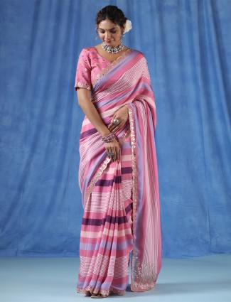 Beautiful pink muslin stripe saree