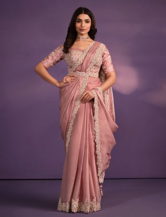 Samatvam by Anjali Bhaskar Pre-draped Pant Saree | Green, Georgette  Shantoon, V-shaped Neckline, Sleeveless | Pant saree, Drape pants, Saree