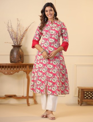 Beautiful pink printed kurti in cotton