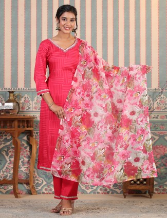Beautiful pink printed silk kurti set