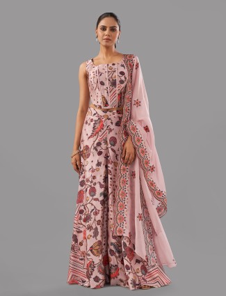 Beautiful pink silk printed palazzo suit