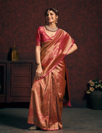 Beautiful pink silk zari weaving saree