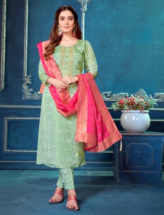 Beautiful pista green silk salwar suit