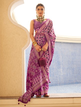 Beautiful printed purple saree
