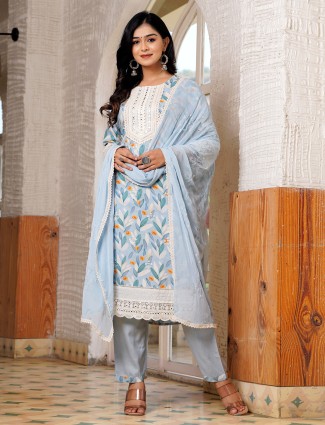 Sky Blue Kurti Design|Sky Blue Pakistani Suit|Sky Blue Dress Design|How to  Design Light Blue Dress| | Different color dress, Fashion ready, Floral blue  dress