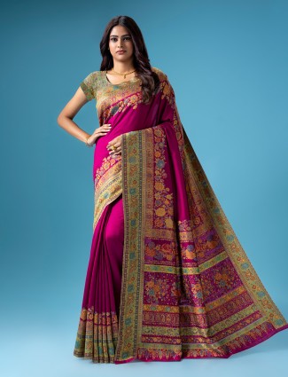 Purple pashmina silk kashmiri weaving saree