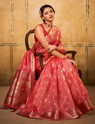 Beautiful red banarasi tissue silk saree