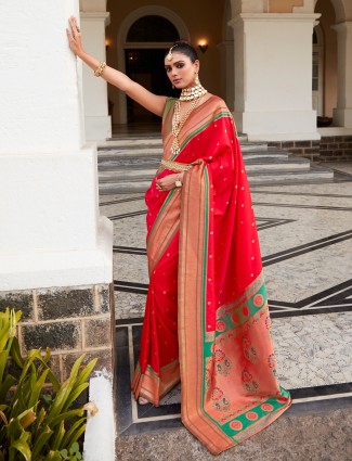 Beautiful red paithani silk saree