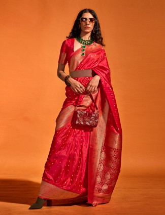 Beautiful red satin silk saree