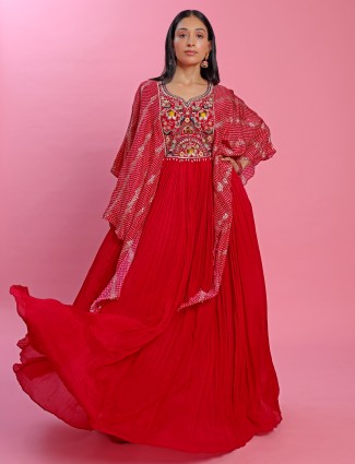 Beautiful red silk floor length suit for wedding
