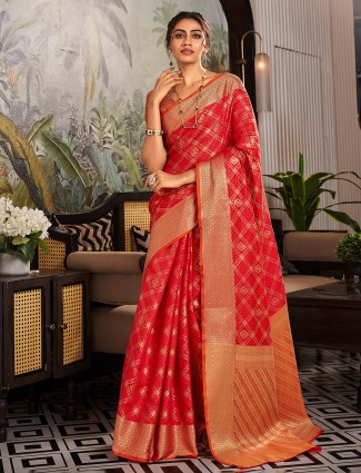 Beautiful red zari weaving patola silk saree