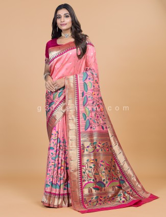 Beautiful wedding wear pink silk saree