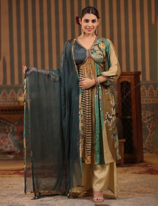 Beige and green printed palazzo set