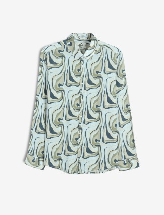 BEING HUMAN blue and olive printed shirt