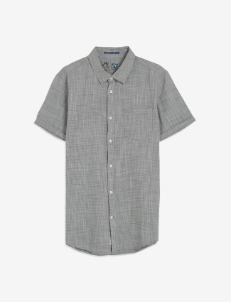 BEING HUMAN cotton grey textured shirt
