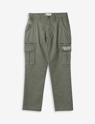 BEING HUMAN dark green solid cargo jeans