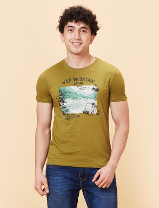 BEING HUMAN olive printed casual t-shirt