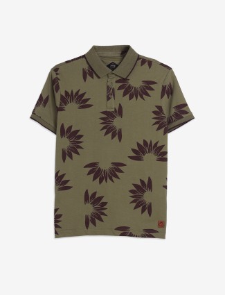 BEING HUMAN olive printed polo t-shirt