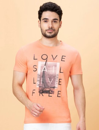 Being Human peach printed half sleeve t-shirt