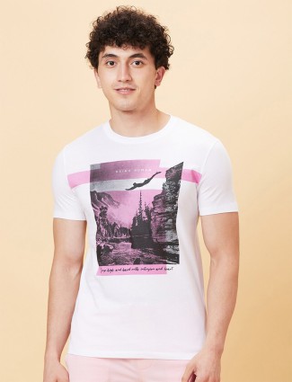 BEING HUMAN white and pink printed t-shirt