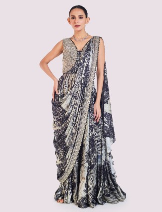 Black and white ready to wear saree