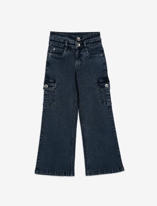 Black denim cargo jeans