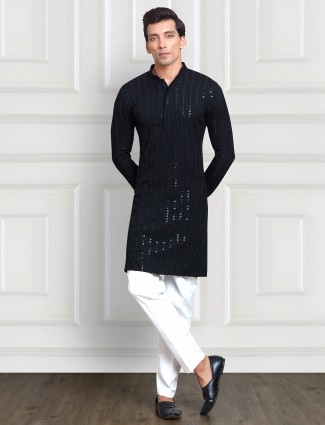 Black embroidery kurta suit in rayon cotton