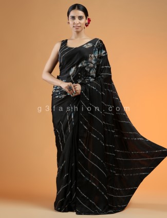 Black fabulous satin silk  saree for party events