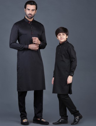 Black festive cotton father son pathani suit