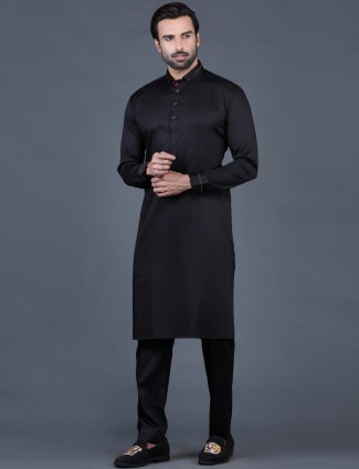 Black festive men cotton pathani suit