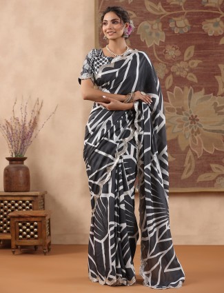 Black muslin silk printed saree