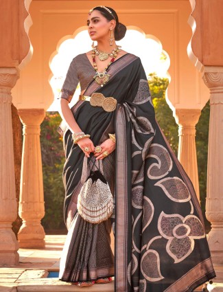 Black printed saree in soft silk