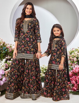 Black printed sharara suit in cotton