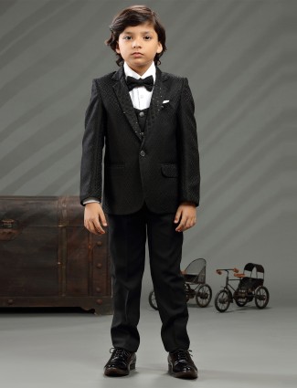 Black terry rayon coat suit for boys