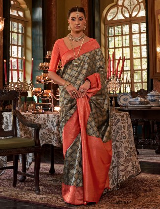 Black silk saree with contrast border