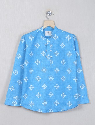 Blazo blue color printed cotton  kurta style shirt for boys
