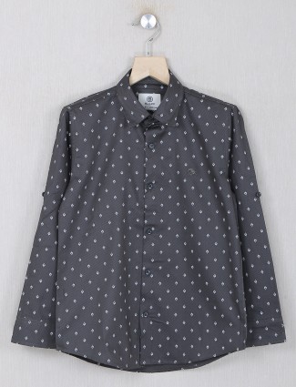 Blazo cotton dark grey printed shirt