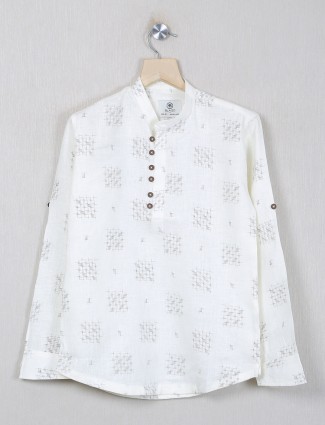 Blazo kurta style printed cream hued cotton shirt for boys