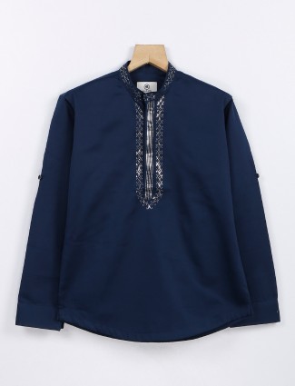 Blazo navy silk kurta style shirt