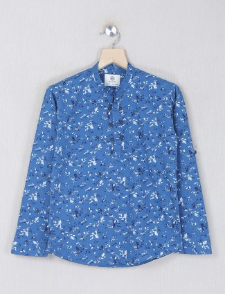 Blazo Printed blue cotton kurta style shirt