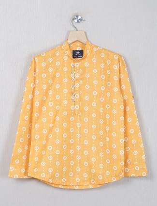 Blazo printed yellow casual wear cotton kurta style shirt for boys