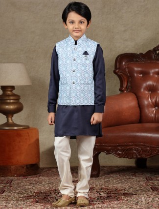 Blue and navy cotton waistcoat set for boys