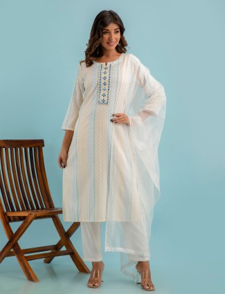 Blue and white cotton kurti set