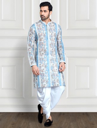 Blue rayon cotton floral printed kurta suit