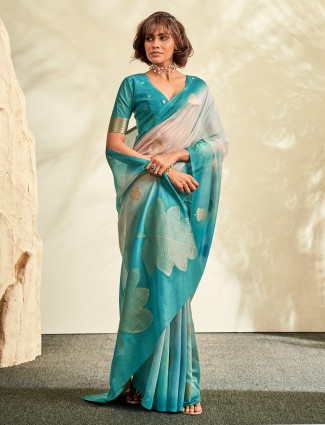 Blue shaded khadi silk saree