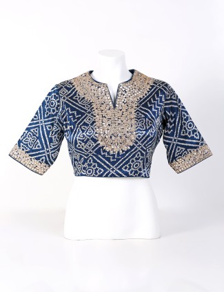 Blue silk bandhej printed blouse