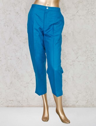 Blue solid trouser for women