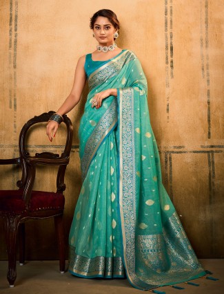 Blue zari weaving banarasi silk saree