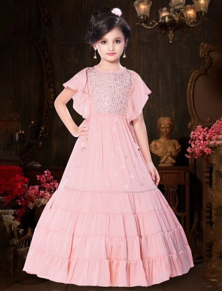 Blush pink party and wedding georgette gown for girls