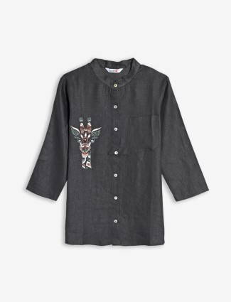 Boom black linen embroidery shirt